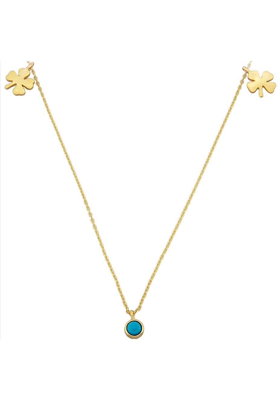 Altın Firuze Taşlı Yonca Şans Kolye