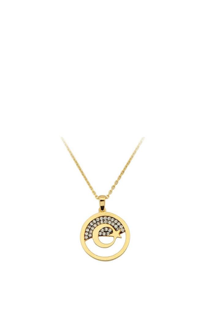 Altın Halka Ay Yıldız Kolye