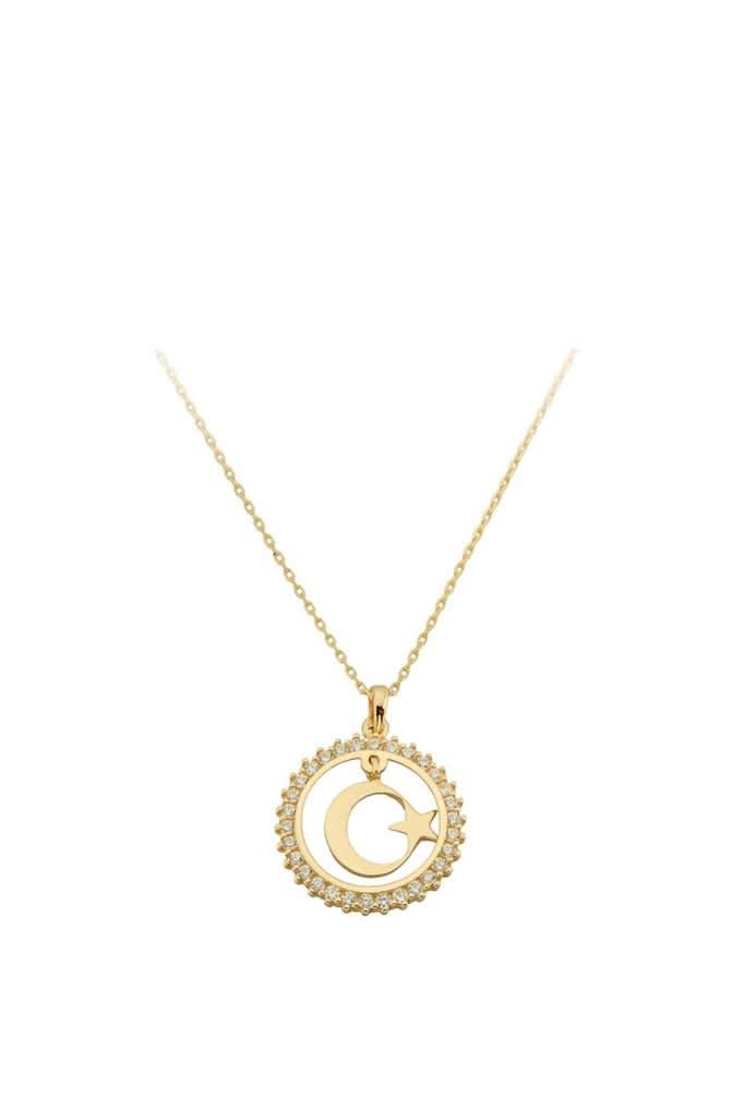 Altın Halka Ay Yıldız Kolye