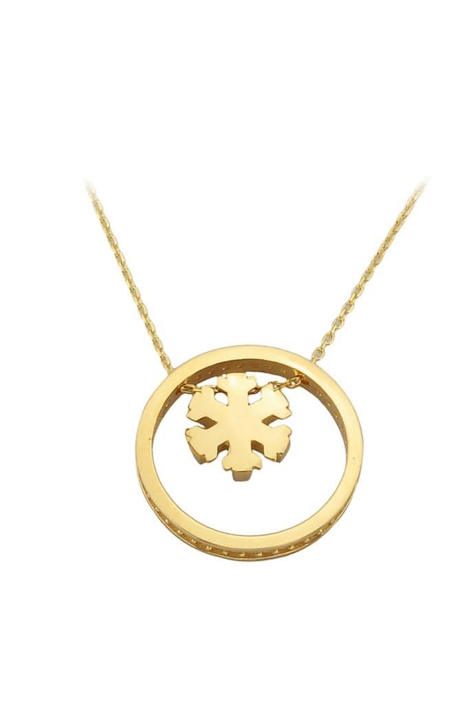 Altın Halka Kar Tanesi Kolye