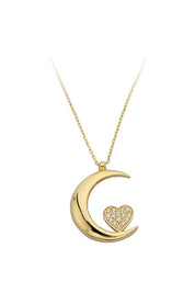 Golden Heart Detailed Moon Necklace