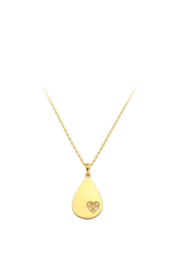Altın Kalp Detaylı Damla Kolye