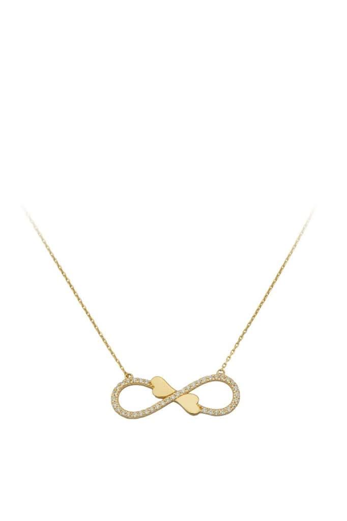 Altın Kalp Detaylı Sonsuzluk Kolye