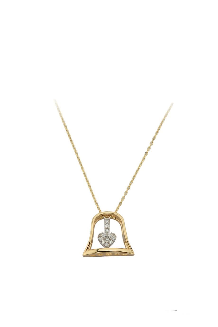 Altın Kalp Detaylı Zil Kolye