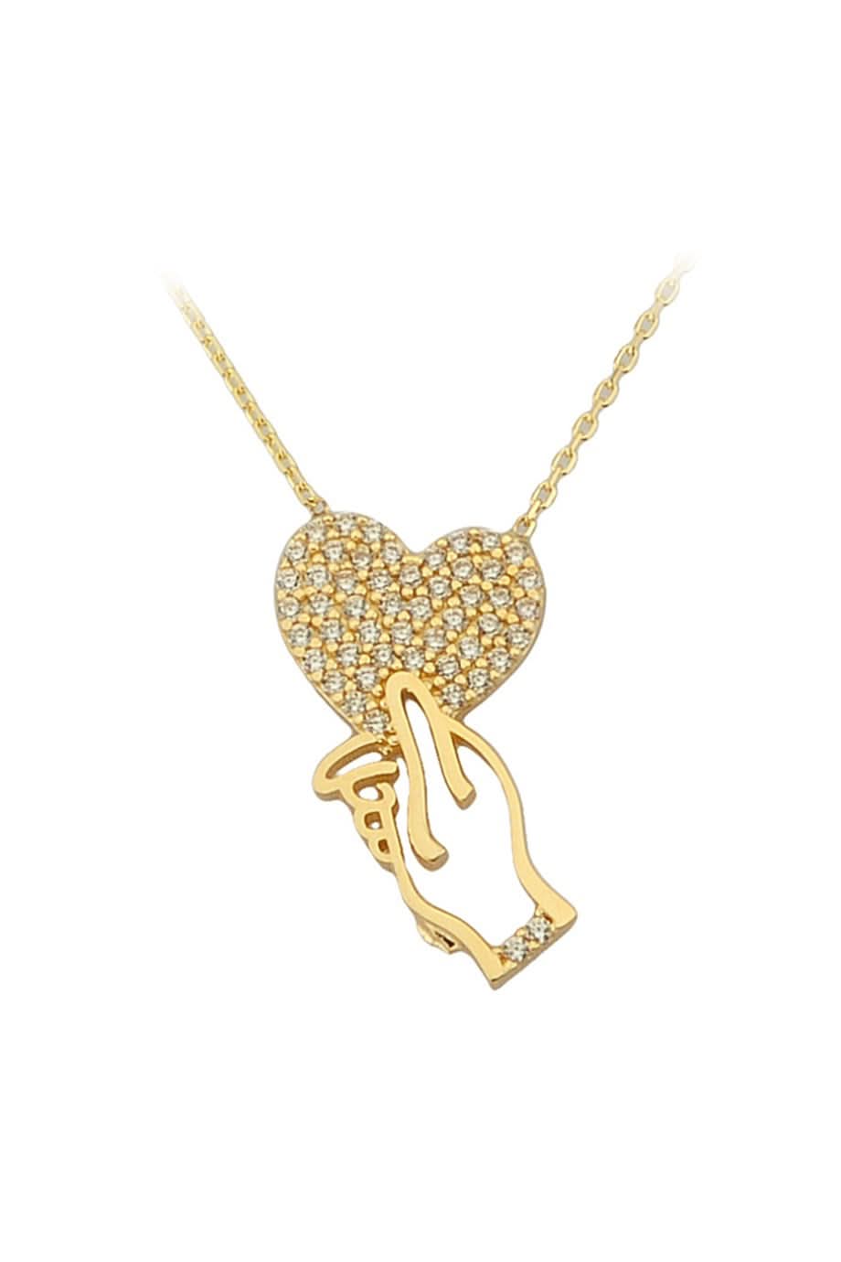 Altın Kalp Tutan El Kolye