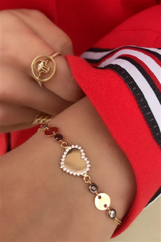 Altın Kalpli Pullu Bileklik