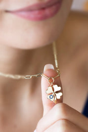 14 Carat Gold Heart Clover Necklace