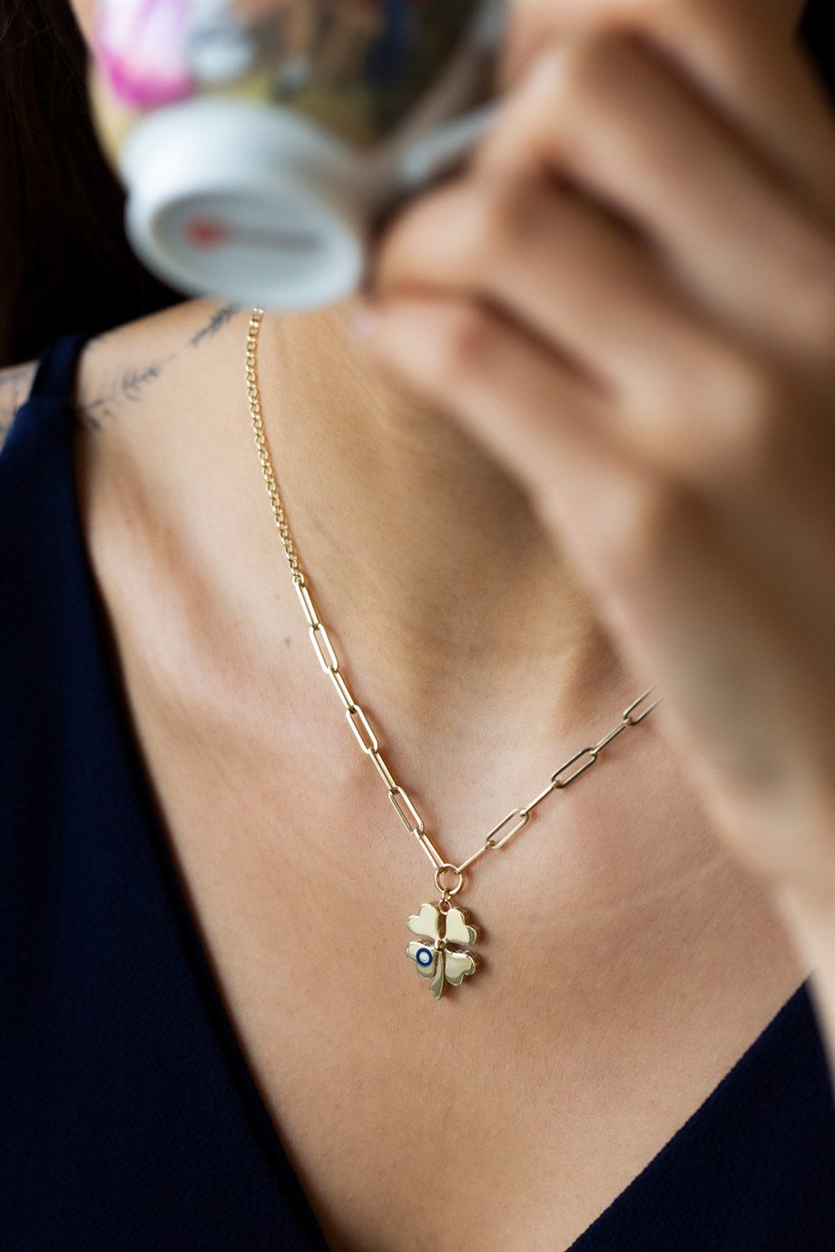 14 Carat Gold Heart Clover Necklace