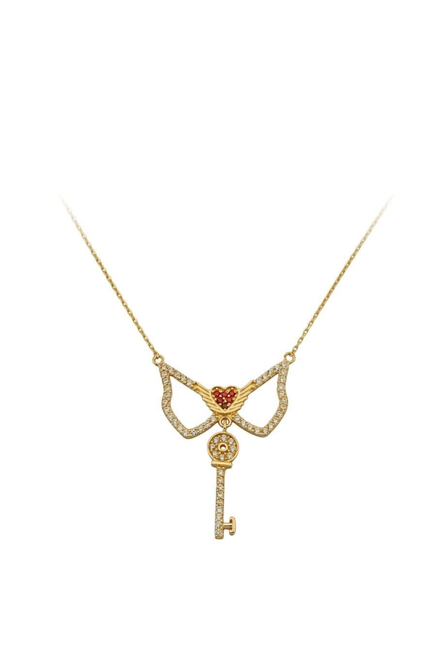 Altın Kanatlı Kalp Ve Anahtar Kolye