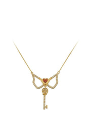 Altın Kanatlı Kalp Ve Anahtar Kolye