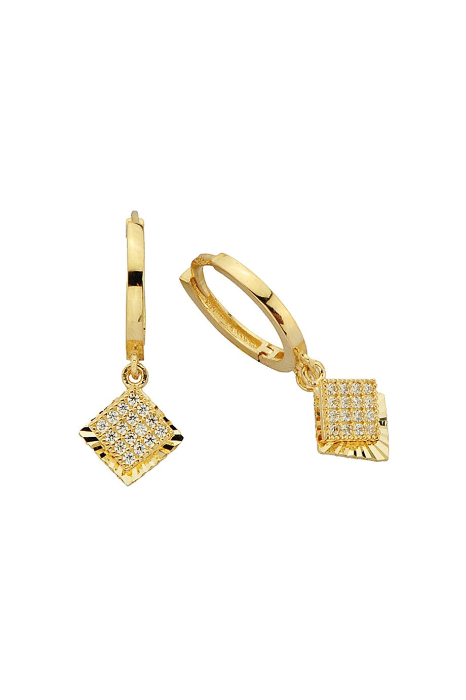 Golden Square Figure Ring Earrings