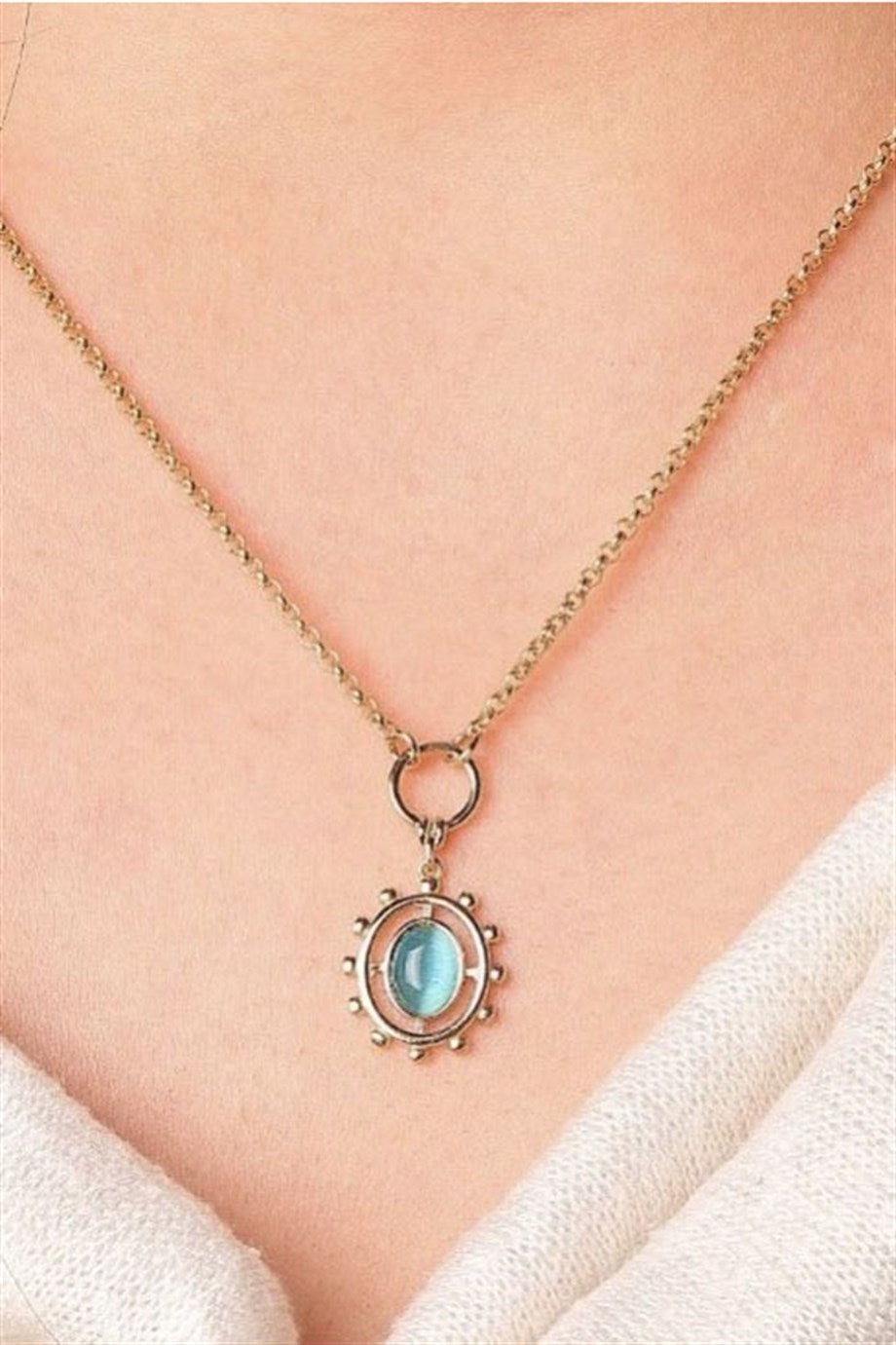 Gold Blue Stone Necklace