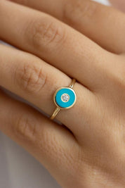 Gold Enamel Eye Ring