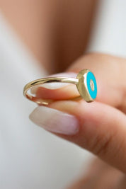 Gold Enamel Eye Ring