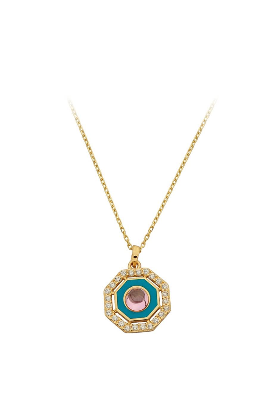 Altın Mineli Pembe Taşlı Kolye