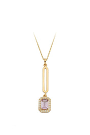 Golden Purple Baguette Stone Necklace