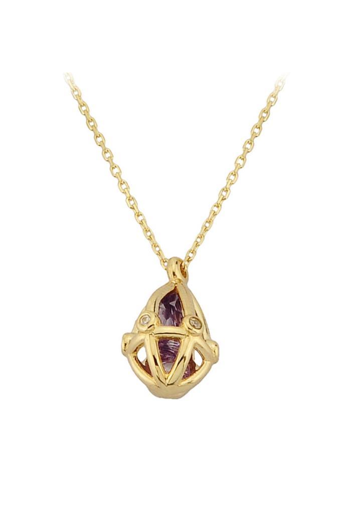 Golden Purple Stone Cage Necklace