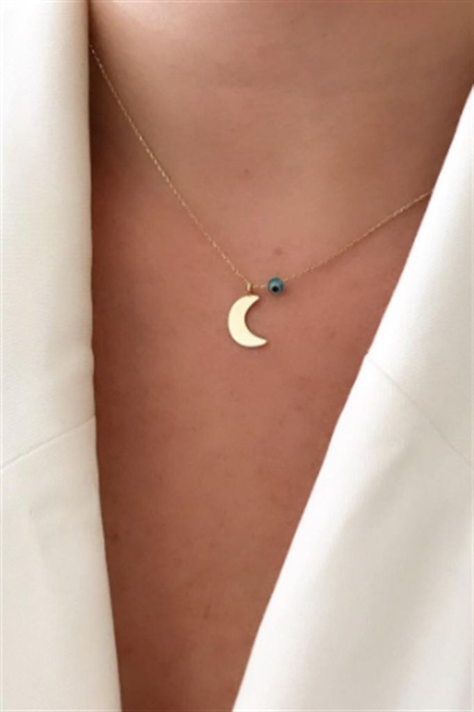 Gold Evil Eye Beads Moon Necklace