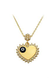 Gold Evil Eye Beaded Heart Necklace