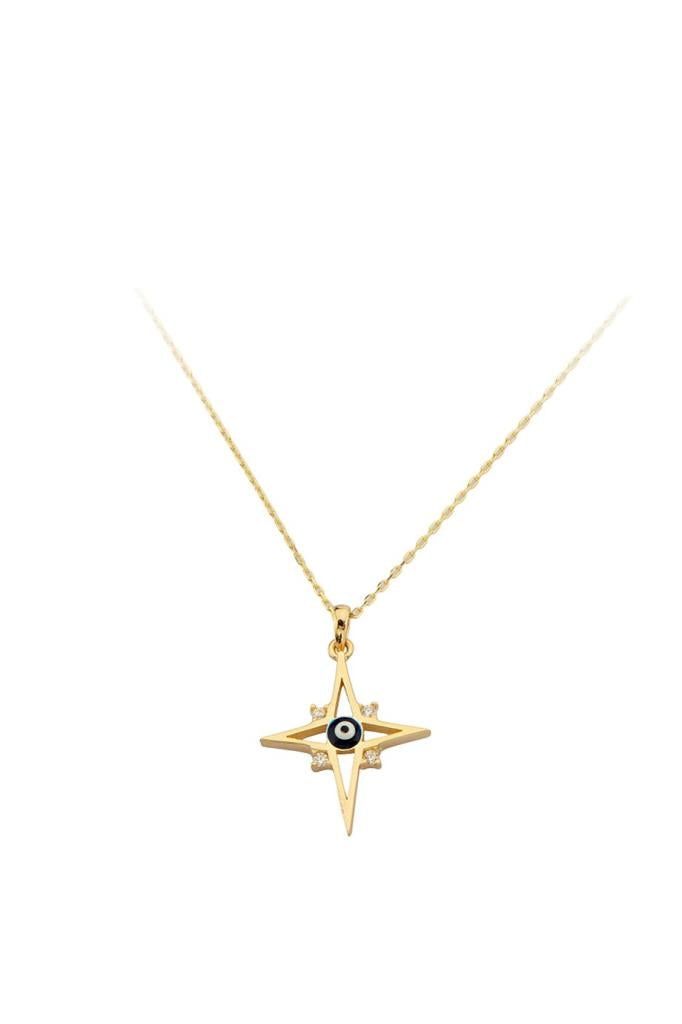 Gold Evil Eye Beaded Polar Star Necklace