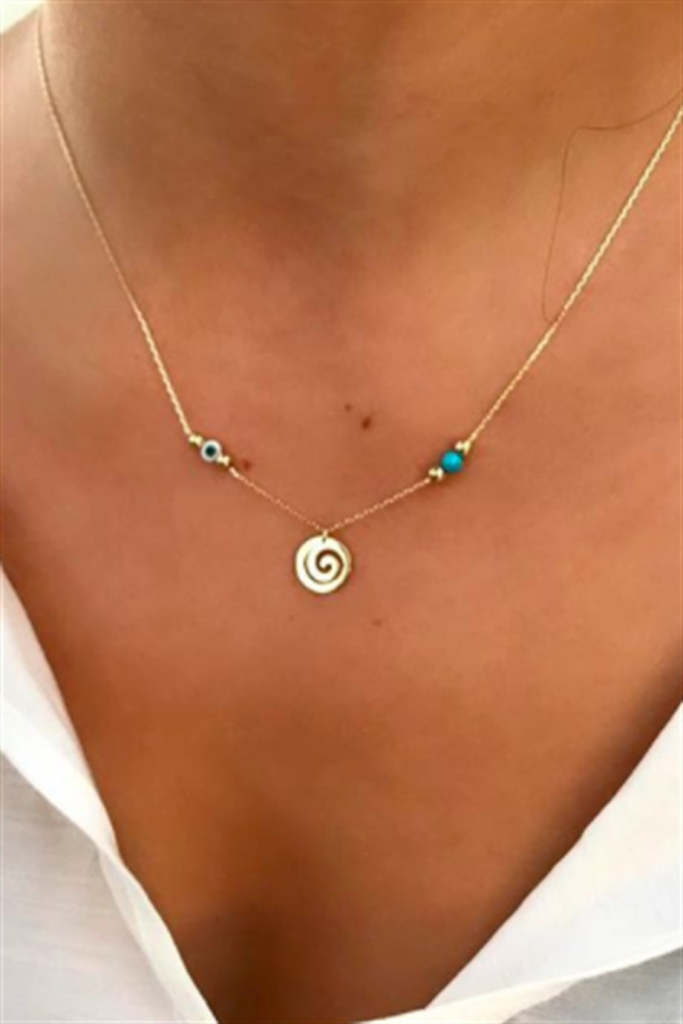 Altın Nazar Boncuklu Spiral Kolye