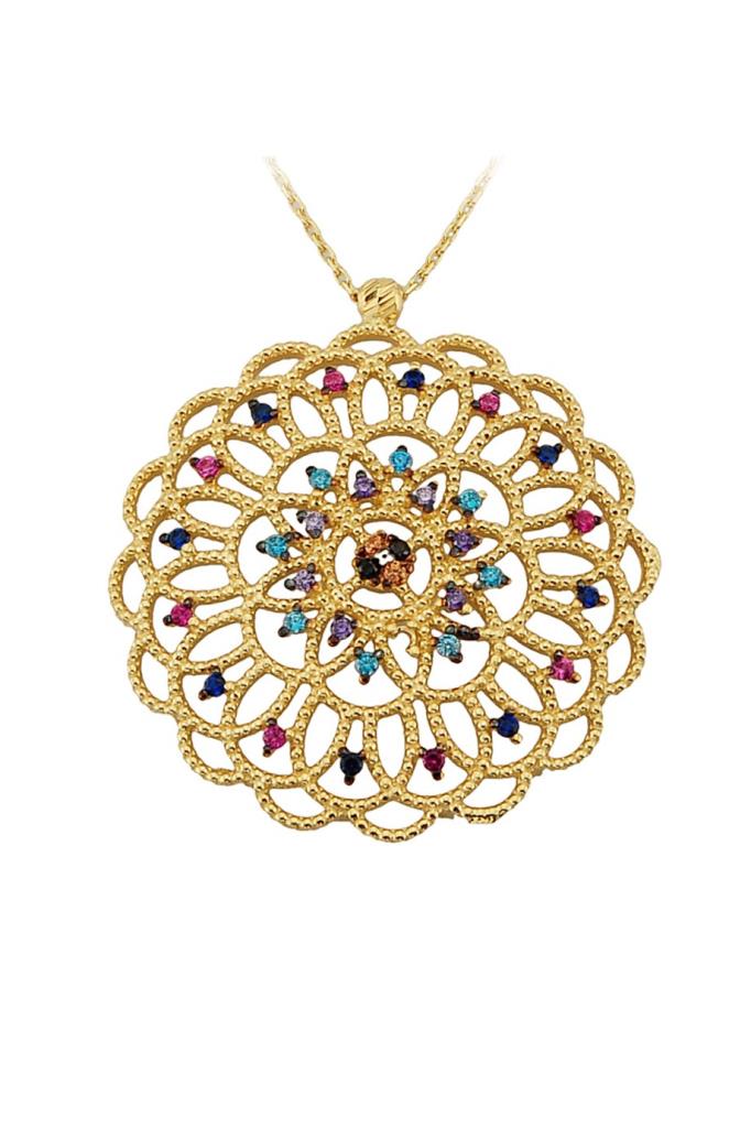 Gold Colorful Stone Fountain Nightingale Necklace