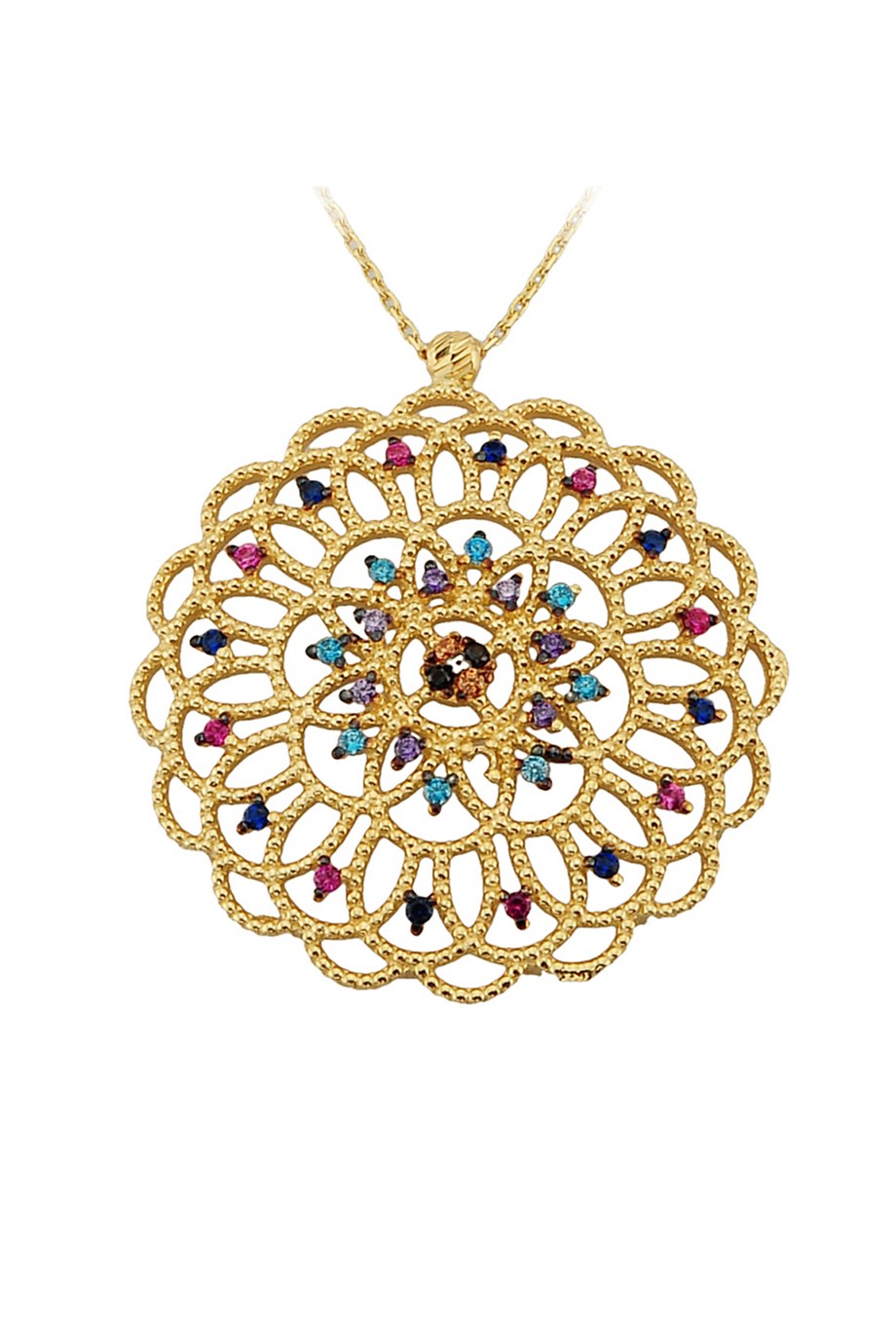 Gold Colorful Stone Fountain Nightingale Necklace