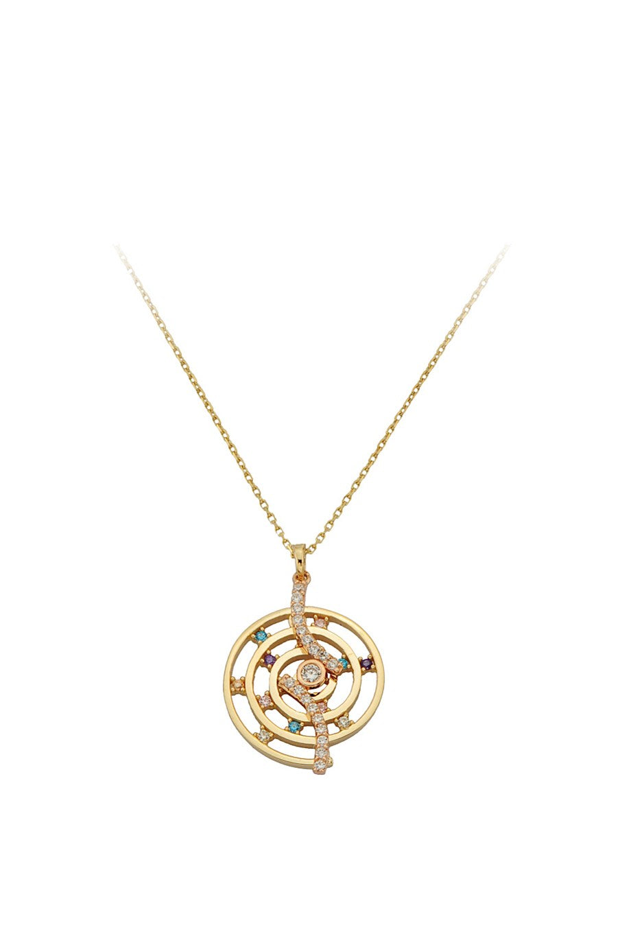Altın Renkli Taşlı Spiral Kolye