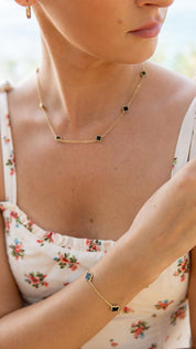 Gold Black Enamel Clover Cleef Necklace