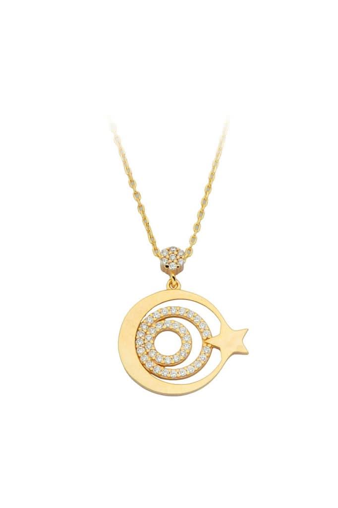 Altın Siyah Taşlı Madalyon Kolye