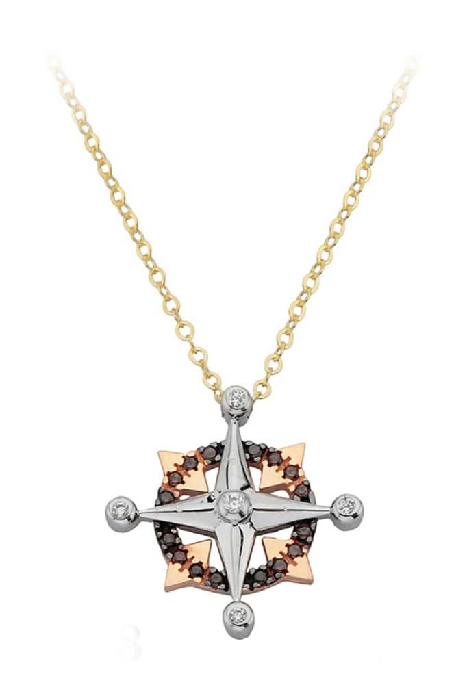 Altın Siyah Taşlı Pusula Kolye