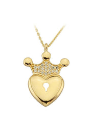 Altın Taçlı Kalp Kolye