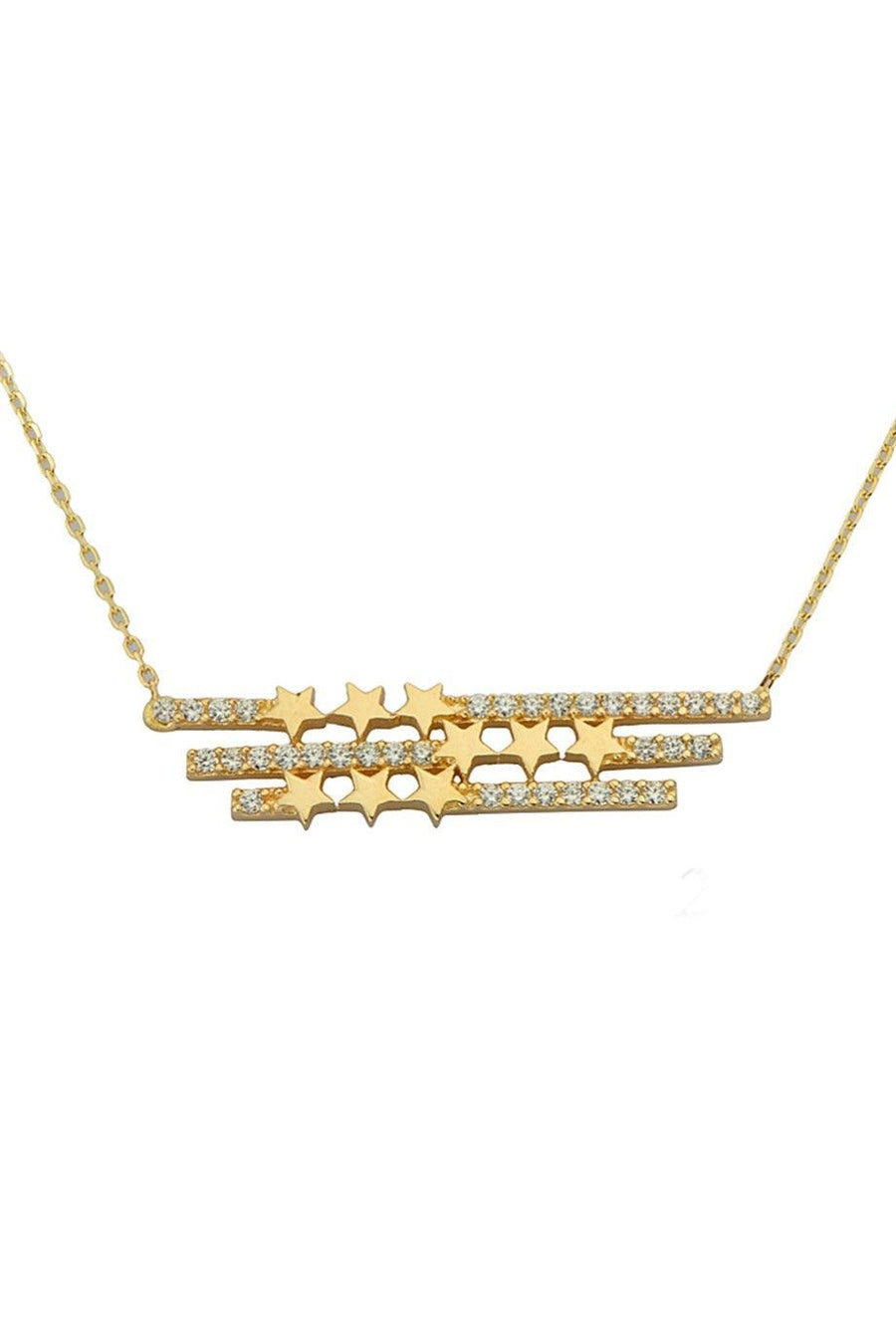 Multi Star Necklace With Gold Stone