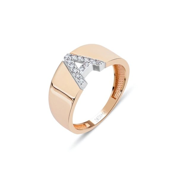 Kristal Taşlı Harf Altın Yüzük