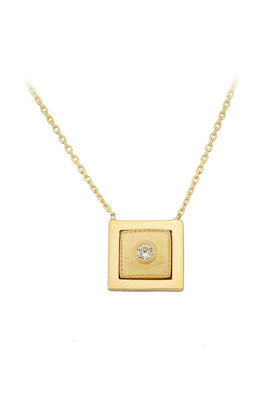Square Necklace With Gold Stone