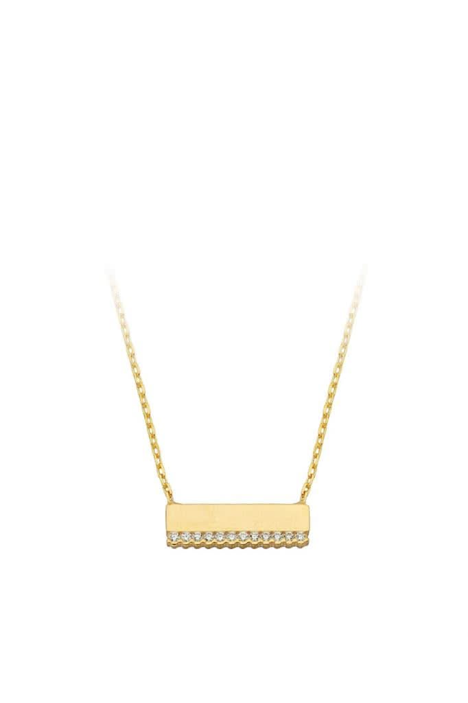Altın Taşlı Plaka Kolye