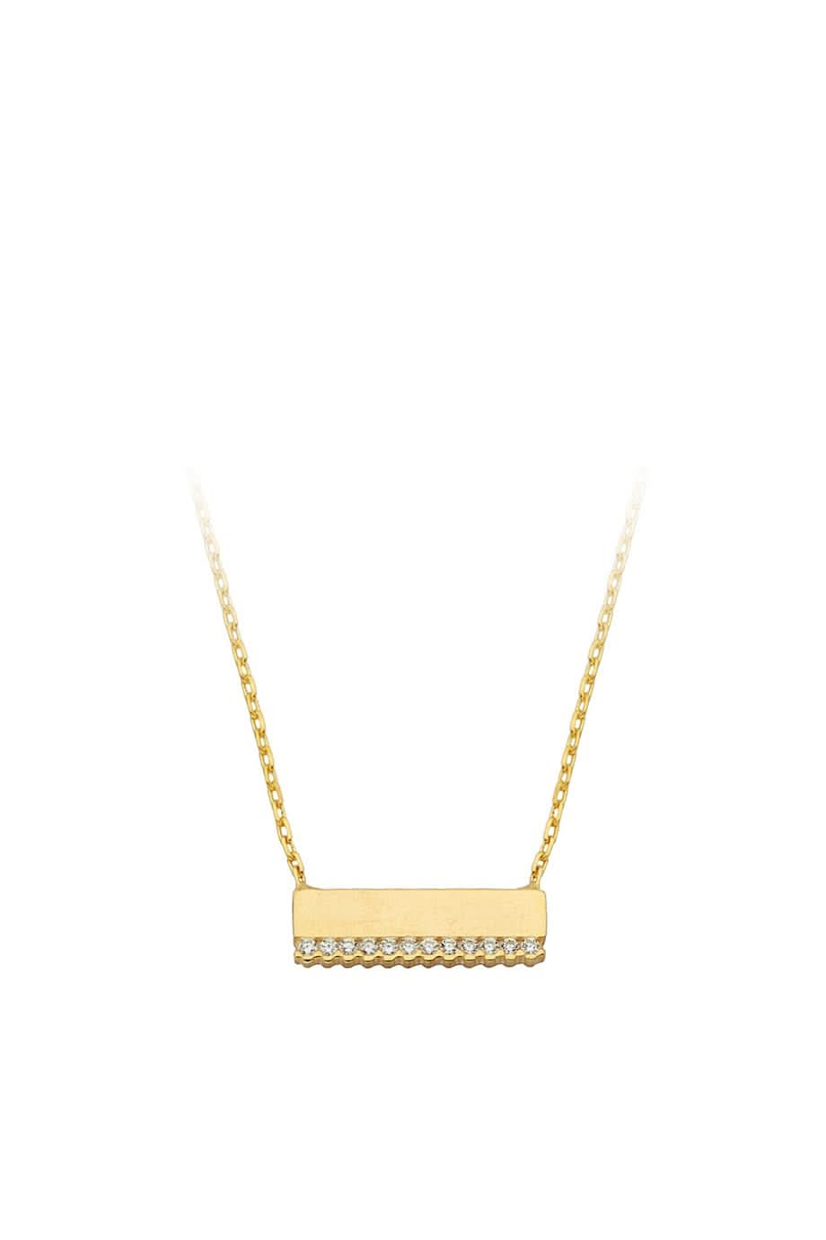 Altın Taşlı Plaka Kolye