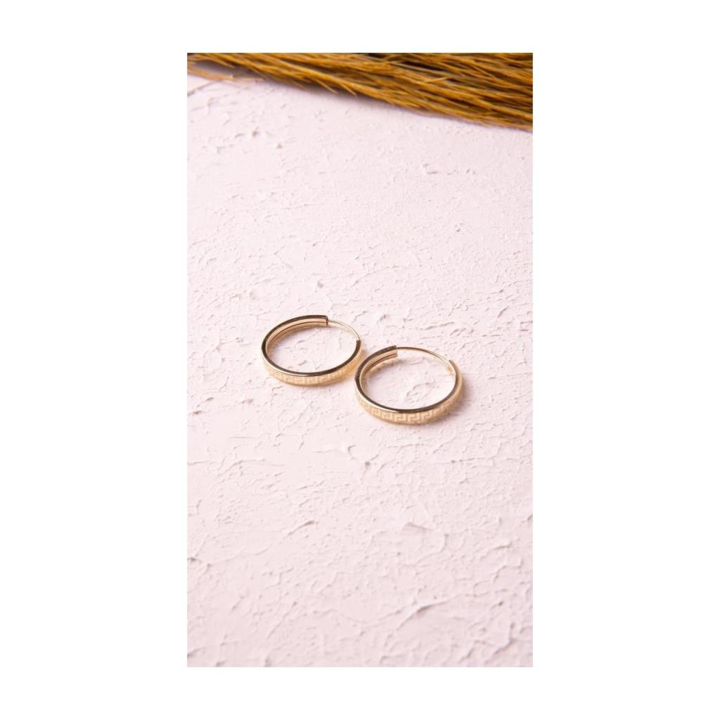 Altın Tek Düz Desenli Halka Küpe 1.3 cm Gizli Kilit