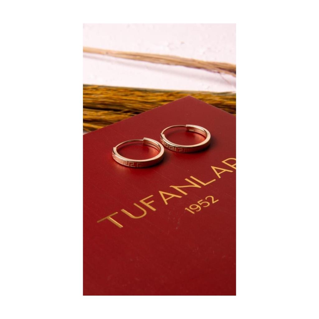 Altın Tek Düz Desenli Halka Küpe 1.6 cm Gizli Kilit