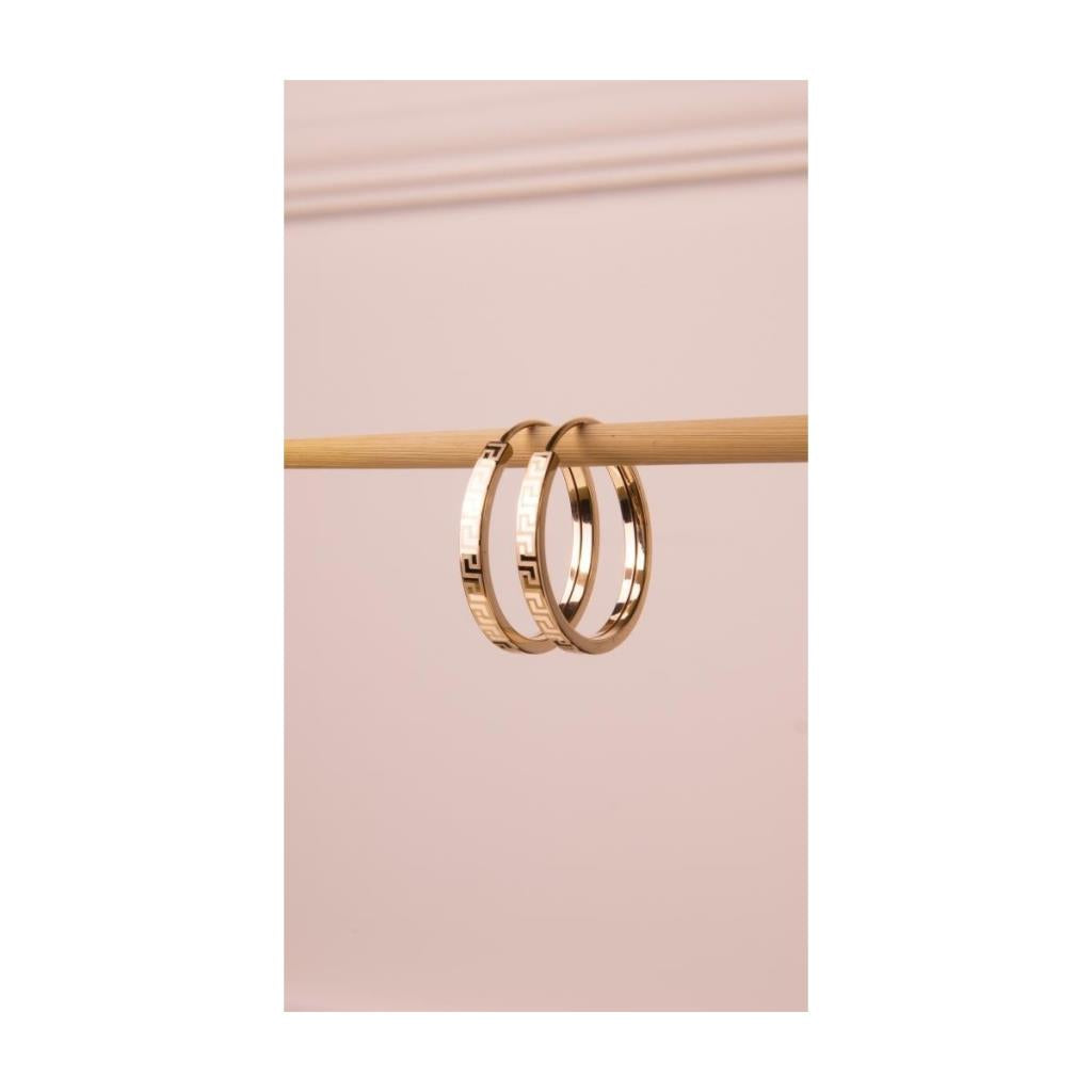 Altın Tek Düz Desenli Halka Küpe 1.6 cm Gizli Kilit