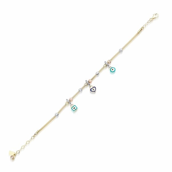 Altın Kalp Nazar Boncuklu Şans Bileklik