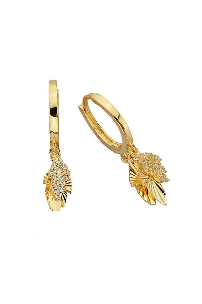 Golden Leaf Figure Ring Earrings