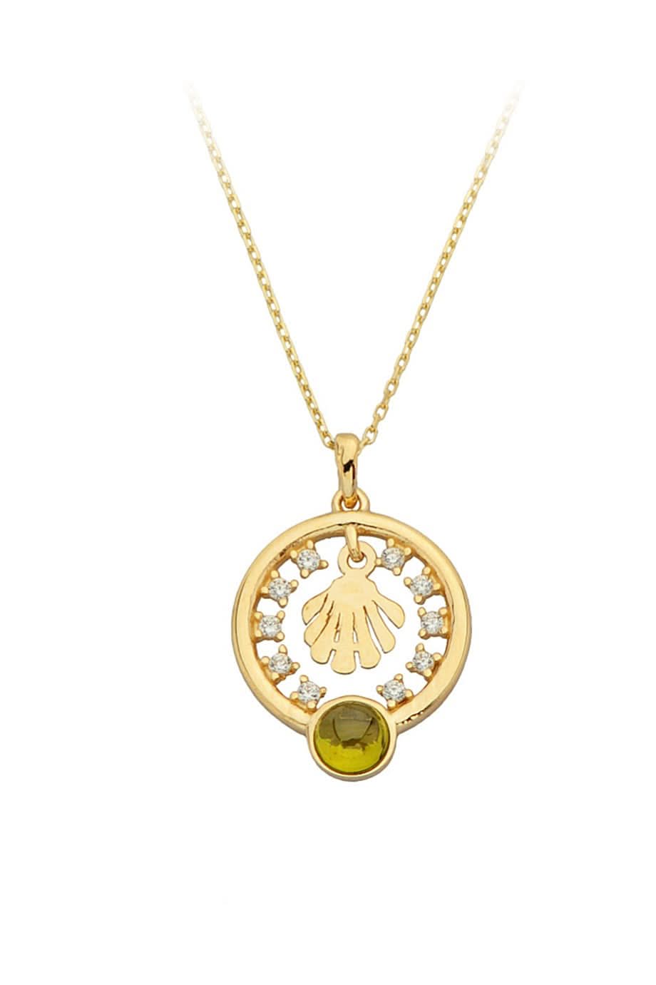 Altın Yeşil Taşlı Deniz Kabuğu Kolye