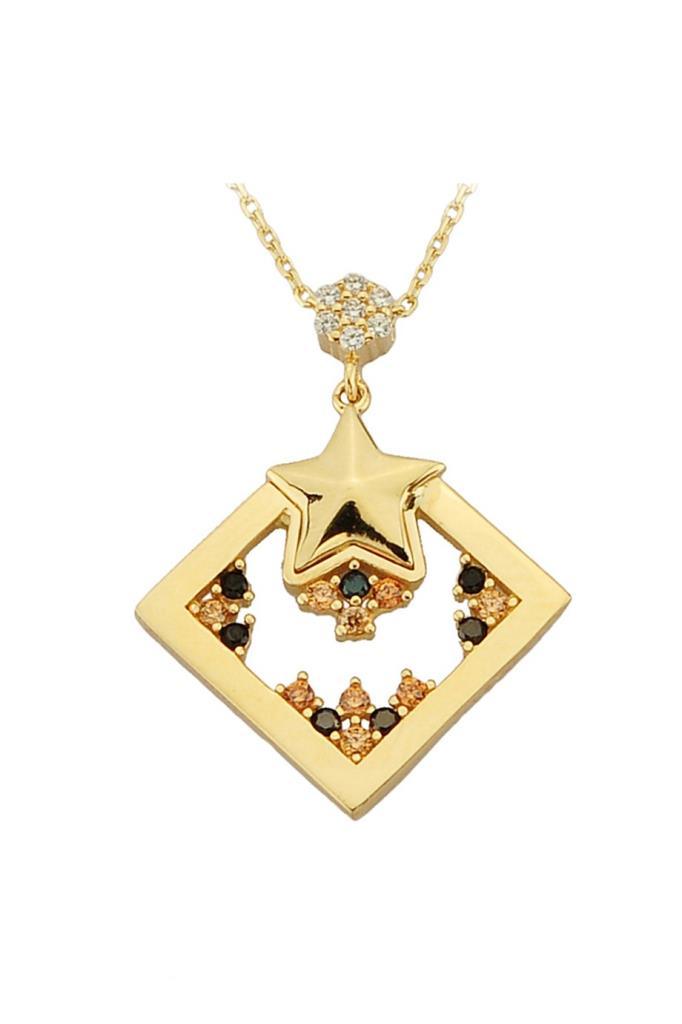 Golden Star Figure Square Necklace