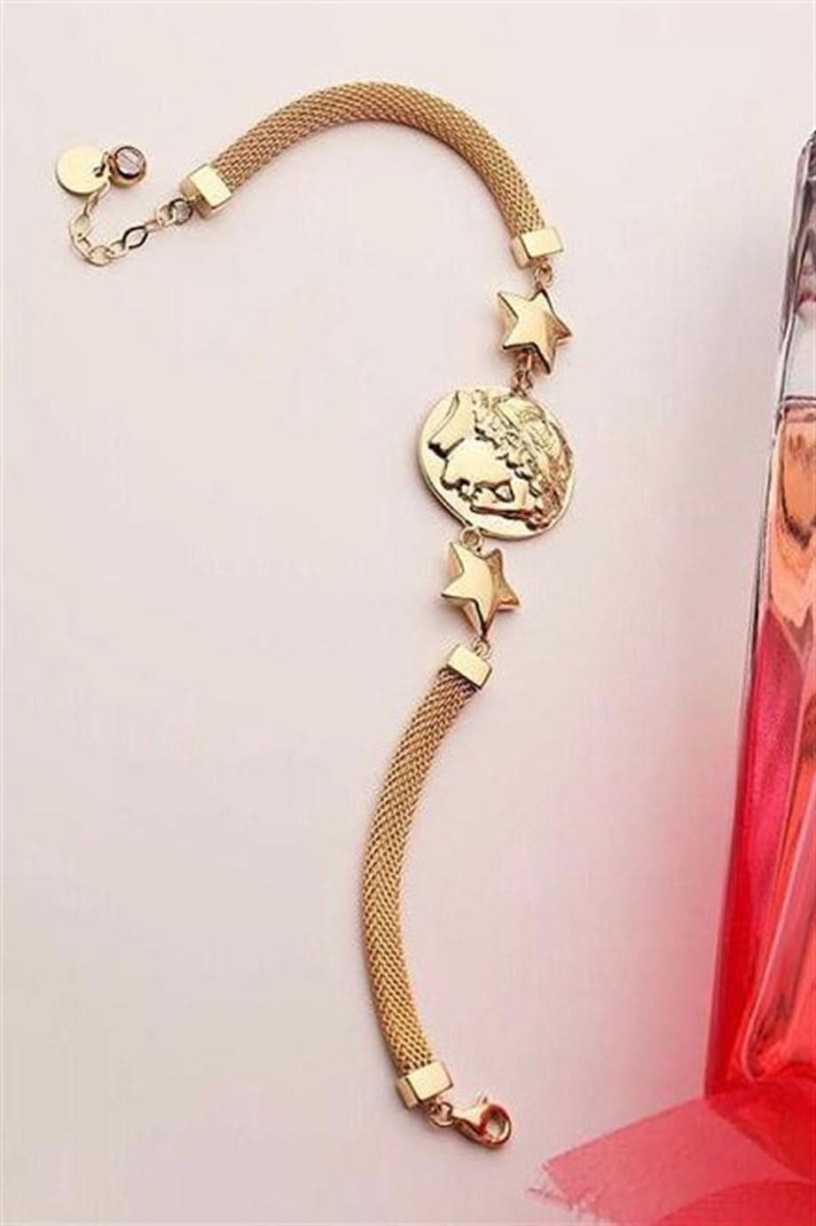 Altın Yıldızlı Madalyon Bileklik