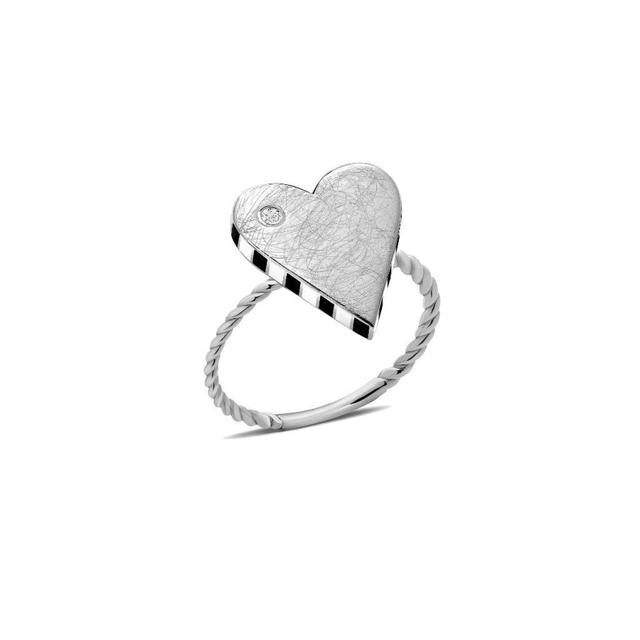 Amalfi Black White Enamel Heart Diamond Ring