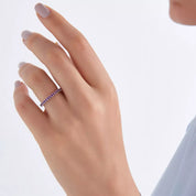 Ametist Taşlı Yarımtur Beyaz Altın Yüzük