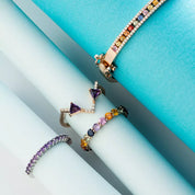 Ametist Taşlı Yarımtur Beyaz Altın Yüzük