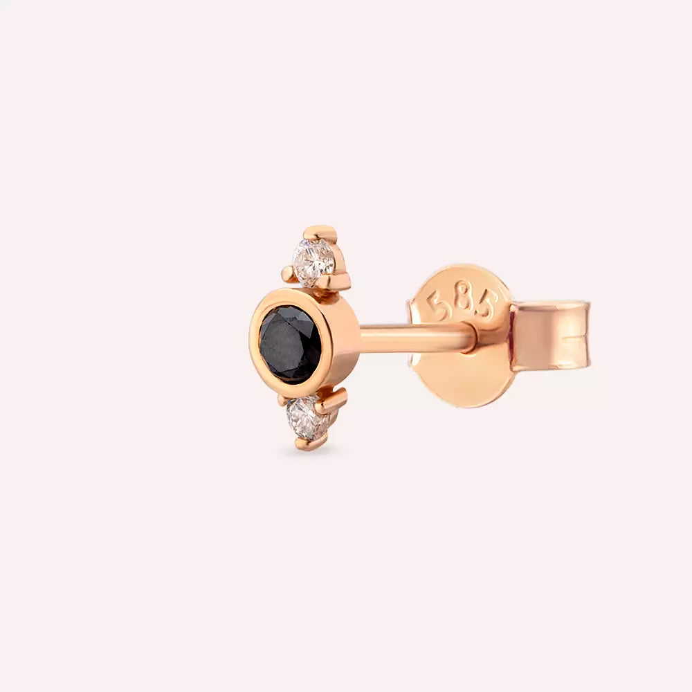 Andy Siyah Pırlanta Taşlı Rose Altın Mini Tek Küpe