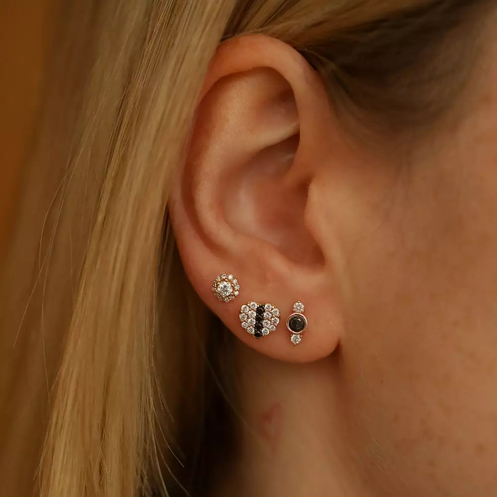 Andy Siyah Pırlanta Taşlı Rose Altın Mini Tek Küpe